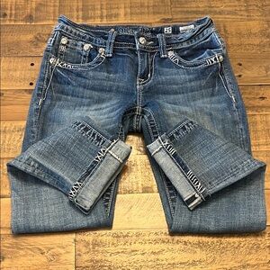 Miss Me Classic Denim Straight Leg Long Cuffed Capri Jeans